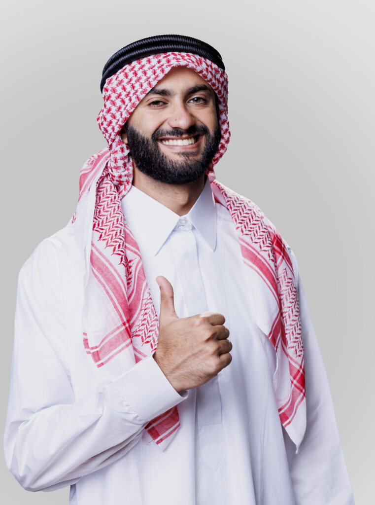 arab in traditional robe with thumb up